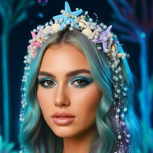 Unicra Mermaid Headband Sea Shell Starfish Headpiece Beach Wedding Hair Accessories for Women