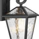 Outdoor Lights Fixtures Wall Mount, Outdoor Wall Lantern with Water Ripple Glass, Waterproof Outside Exterior Wall Sconce Lights Fixture for House, Front Porch, Patio, Large, Matte Black (Medium)