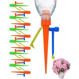 Upgrade Self Watering Planter Insert, Self Watering Spike with Long Dripper & Valve Switch, Adjustable Plant Watering Devices, Automatic Watering System for Outdoor & Indoor Plants (12, Green+Orange)
