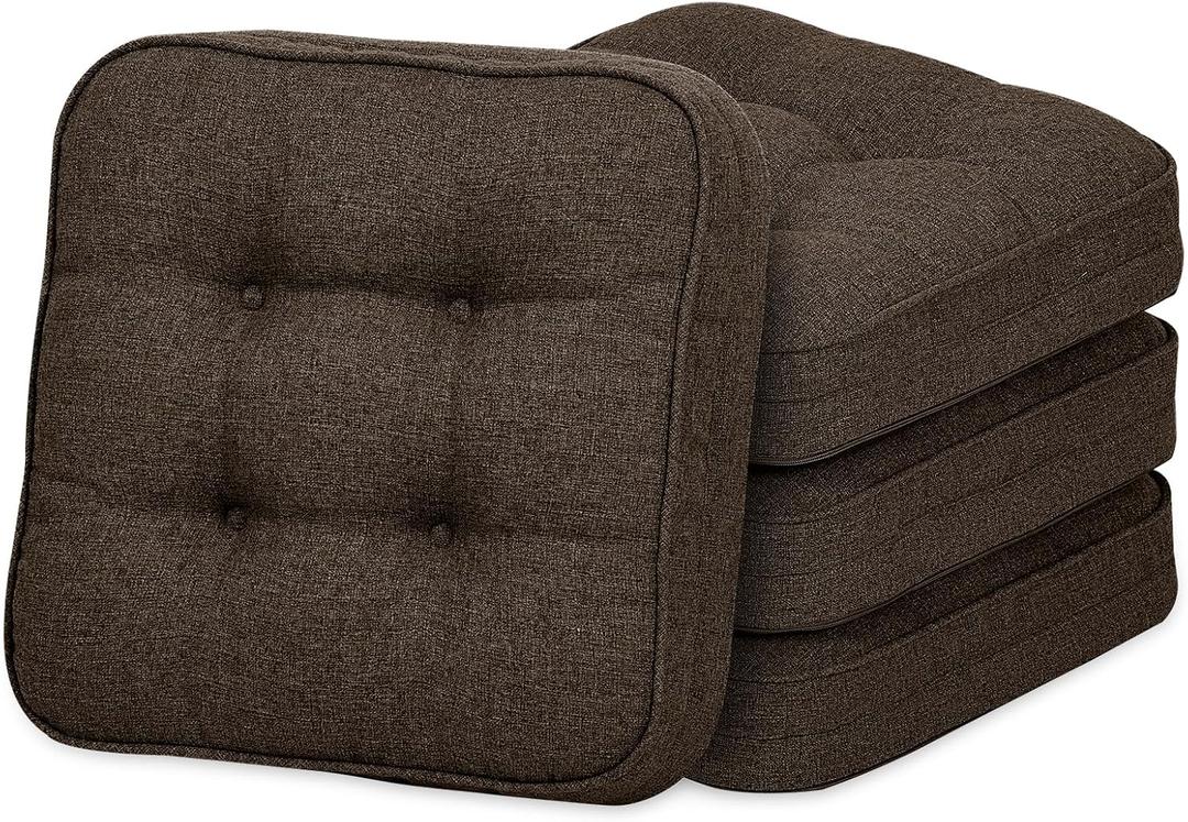 GOFORIT Chair Cushions Set of 4,Tufted Shredded Memory Foam Chair Pads, Non-Slip Seat Cushions with Removable Cover, 4 Pack,Brown