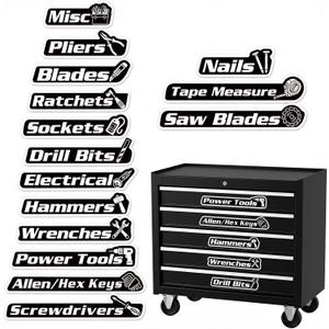 15-Pack Magnetic Tool Box Labels with Visual Icons, Upgraded 3D Magnetic Toolbox Labels for Fast ID, Tool Box Magnets for Steel Chests, Narrow Drawers & Garage Organization, Practical Gift for Men