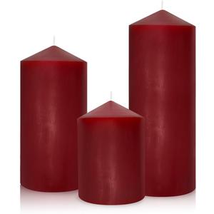 Dripless 3x4 3x6 3x8 Inch Red Burgundy Pillar Candles, 3 Packs Unscented Long Lasting Large Solid Colored Different Sizes Cylinder Column Candles for Home Table Decor Power Outage Emergency