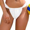 SHEKINI Women's Thong Bikini Bottom High Cut String Cheeky Bathing Suit Bottoms Triangle Adjustable Coverage White, size S