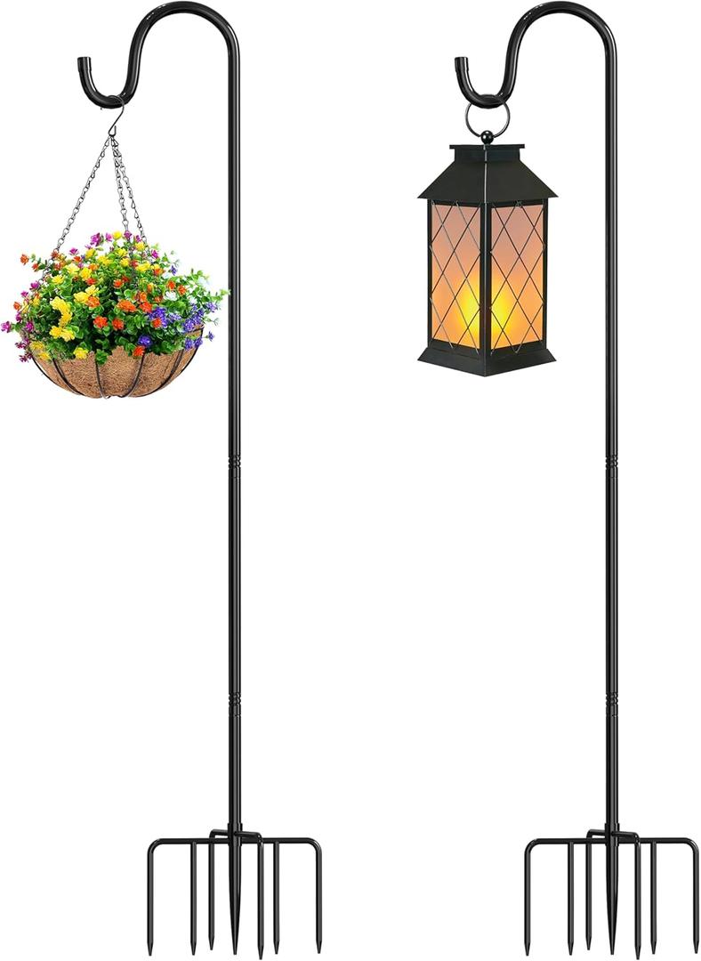 76 Adjustable Lantern & Shepherd Hook  Heavy Duty Outdoor Garden Hook for Lanterns, Solar Lights, String Lights, Hanging Baskets, Plant Pots, Hummingbird Feeders & Wedding Decor 2Pack