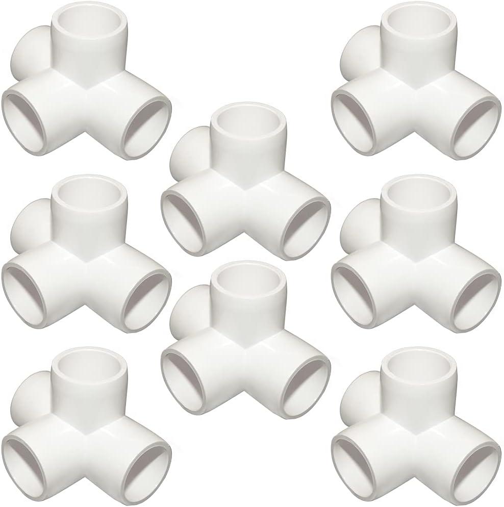 1-1/2 Tee PVC Fitting 4 Way Elbow Connector, Furniture Grade 90 Degree Elbow Side Outlet, PVC Corner Fittings for Building Furniture Greenhouse Shed Pipe Fittings Tent Connection (Pack of 8)