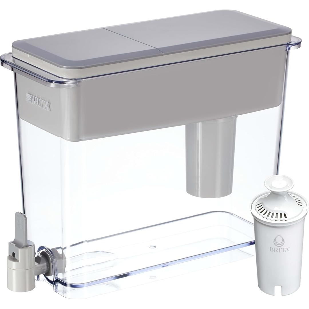 Brita UltraMax Large Water Dispenser With Standard Filter, BPA-Free, Replaces 1,800 Plastic Water Bottles a Year, Lasts Two Months or 40 Gallons, Includes 1 Filter, Kitchen Accessories, Large - 27-Cup (Gray)