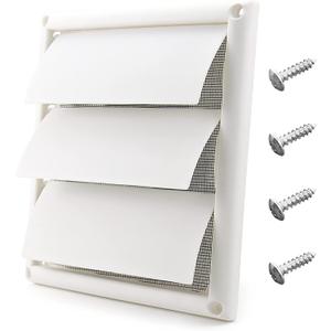 Funmit 6" Louvered Vent Cover 8" x 8" Oversize Outside Dimensions for Exterior Wall Vent Hood Outlet Airflow Vent Dryer Air Vent (White) (6 inch, White-plastic)