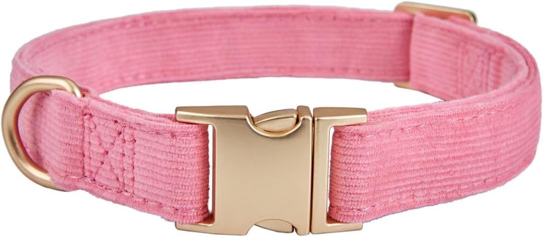 Soft Dog Collar with Metal Buckle Adjustable Durable Comfort Cotton Corduroy Collars for Large Medium Small Dogs Velvet Dog Collars, Pink (Small (Pack of 1)