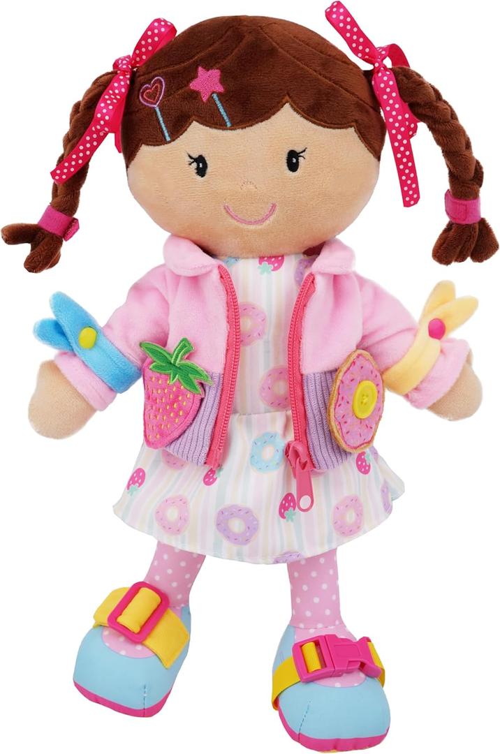 June Garden 15.5" Dressy Friends Daisy - Educational Stuffed Plush Doll for Kids and Toddlers 2 Years and Up - Montessori Buckle Soft Toy (Daisy)