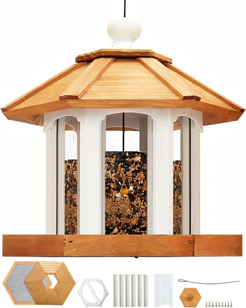 2026 Large Gazebo Bird Feeders for Outside Clearance - Bird Feeder Kit for Adults to Build- Hanging Birdfeeder for Outdoor-Rust Proof Mesh-Cedar Wood Longtime Lasting-(6 Lbs Capacity)