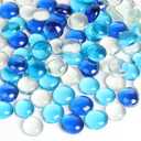 FUTUREPLUSX 0.97 pounds, Flat Glass Marbles, Blue Mixed Gemstone Vase Fillers Beads Decorative Glass Pebbles Floral Fish Tank Rocks for Vases Table Scatter Aquarium Decor (Pack Of 6)
