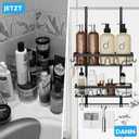 Over the Door Shower Caddy Hanging, 3-in-1 Rustproof Shower Organizer for Glass Door, No Drilling Shower Shelves with 4+3 Hooks, Wave Design, Stable, Adjustable Suitable for Kitchen/Bathroom/Balcony