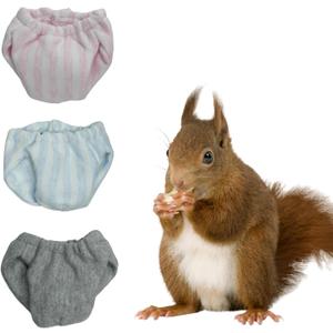 Washable Squirrel Diapers - Extra Small Reusable Pet Cloth Diapers Highly Absorbent Leak-Proof Urine Wet Pants with Adjustable Waistline for Indoor Squirrel (3 Pack, Small)