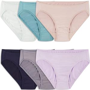 Fruit of the Loom Women's Breathable Underwear, Moisture Wicking Keeps You Cool & Comfortable (6, Cooling Stripes - Bikini - 6 Pack)