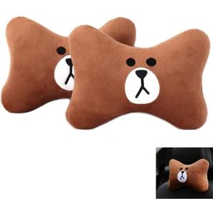 CHERISH 2Pcs Car Headrest Pillow Cute Bear Car Neck Pillow, Comfortable Soft Car Seat Pillow, Car Accessories Head Neck Pillow, Universal Headrest Pillow for Travelling and Home (Brown)