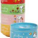 Peanuts Snoopy 6-Piece Stackable 5.5-Inch Decorated Stoneware Bowl Set With Matching Plate, Microwave & Dishwasher Safe, Collectible Kitchen Dinnerware