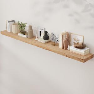 Axeman Rustic Elm Wood Floating Shelves - 72'' W x 8" D Wall Mantel Shelf with Invisible Bracket, Large Long Wall Mounted Storage Shelves for Living Room, Bedroom, Kitchen, Bathroom, Natural