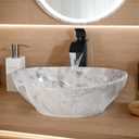 Ceramic Vessel Sinks Oval Bathroom Sink Above Counter Vessel Sink with Faucet and Drain Combo 16 inch Marbling Vessel Bathroom Sinks Bowl, 12.99 x 15.74 x 5.7 inches