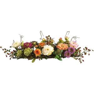Nearly Natural 4665 Mixed Mini Peony Centerpiece Silk Flower Arrangement, 10"D x 34"W x 6.5"H