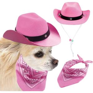 Dog Cowboy Hat Sombrero Puppy Hat Dog Cat Costume Cosplay Cap Puppy Pet Dog Cat Holiday Pet Party Decoration (Pink)