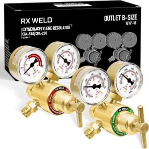 RX WELD Oxygen Acetylene Regulator Set, CGA-540 Oxygen/CGA-200 Acetylene (For Small MC Tanks), Outlet 9/16"-18 B-Size