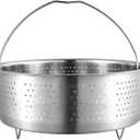 Qancesd Vegetable Steamer Basket, Stainless Steel, Round, Silver, 8.6in