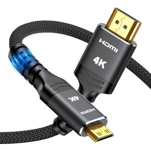 Highwings Mini HDMI to HDMI Cable 6FT, 4K 60Hz High Speed HDMI to Mini HDMI Cable Male Bi-Directional 2.0 Cord, for HDTV, Tablet, Camera and Camcorder [Aluminum Shell, Nylon Braided] Black