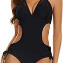LXheysea Women's Halter Cutout One Piece Swimsuit Mesh Monokini Bathing Suit Large