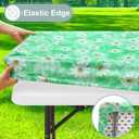 Picnic Table Cover with Bench Cover, Waterproof Elastic Fitted Tablecloth for 8 Foot Tables, Rectangle Washable Polyester Tablecloths for Picnic, Camping, Outdoor (Green Daisy, 30" x 96")