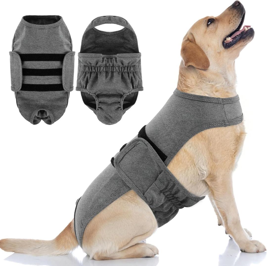 PUMYPOREITY Dog Diaper with Suspender, Escape-Proof Anti-Harassment Garment for Heat Cycle, Incontinence, Puppy Training, Senior Dog, Large, Grey