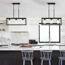 Black 3-Light Dining Room Light Fixture, Modern Farmhouse Chandeliers, Linear Rectangular Kitchen Island Lighting, Industrial Vintage Pendant Lighting with Clear Glass Shade Height Adjustable