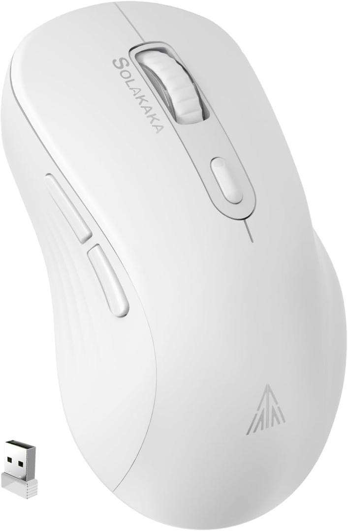 SOLAKAKA SM66 White Silent Wireless Mouse, Dual Mode(BT/2.4G) Computer Mouse for Laptop/PC/Mac