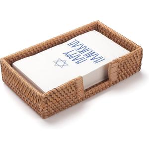 Rattan Napkin Holder Rectangular, Wicker Napkin Basket for Kitchen, Flat Napkin Holders for Paper Napkins, Woven Napkin Holders for Tables (9.5 x 5.5 x 2.2 inch)