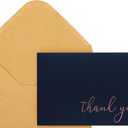 CHRIZ.Z Thank You Cards - Blank 50 Pack Navy Blue Matte Finish Cards with Rose Gold Foiled Thank You Printed with 52 Kraft Envelopes 4" x 6" - for Wedding Bridal Shower Baby Shower Birthday Party