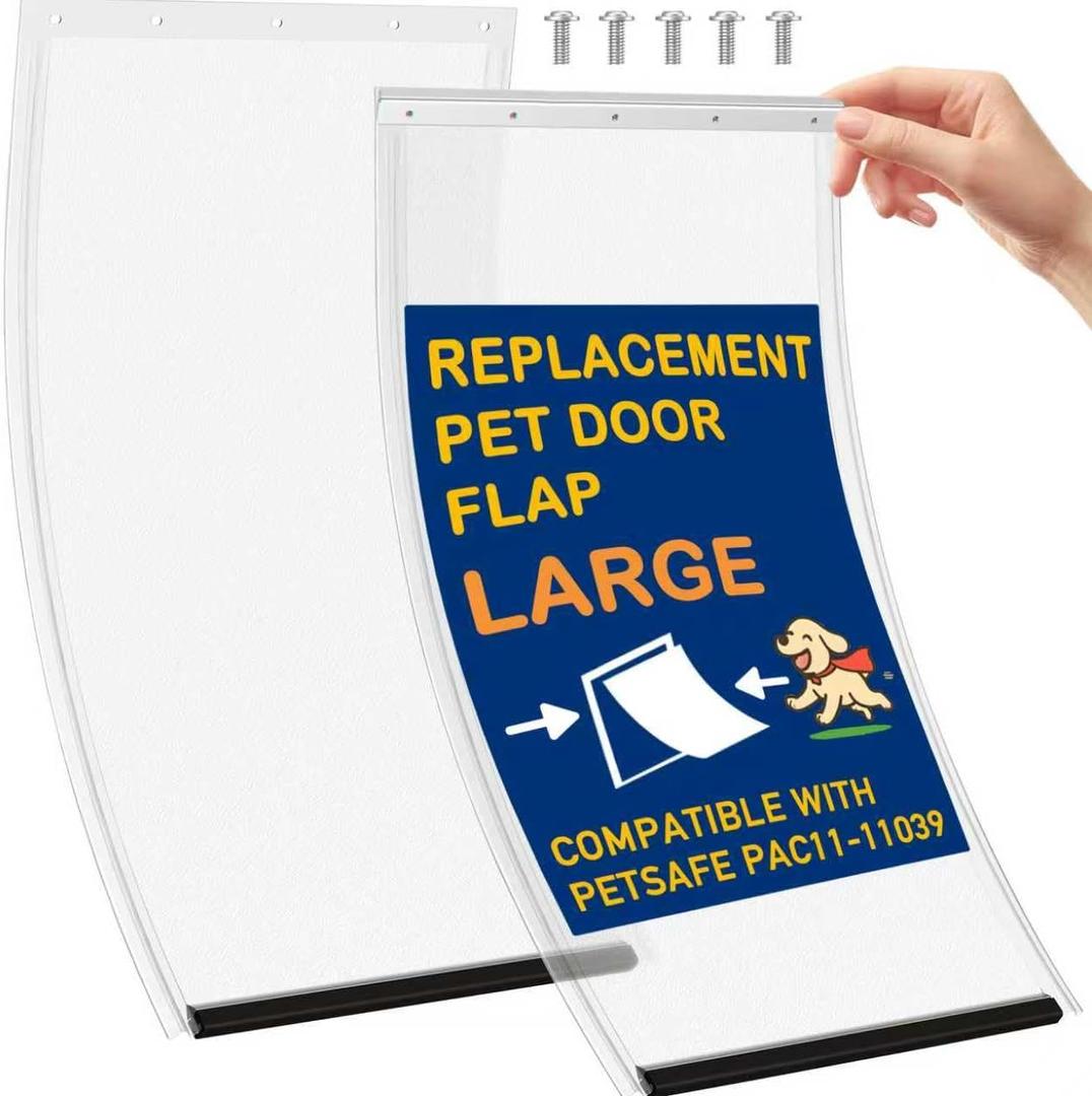 2 Pack Large Dog Door Replacement Flaps and 1 Metal Bracket with Screws, Compatible with Petsafe Freedom Doggie Doors, PAC11-11039 10 1/8" X 16 7/8" Magnetic Closure,Flexible (Frosted Transparent)