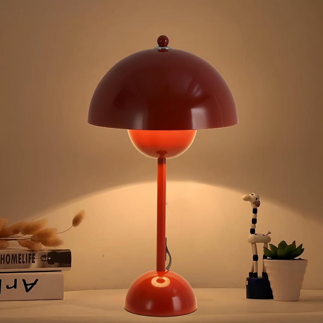 COSYLUX Modern Small Table Lamp for Bedroom, Cute Dome Shade Reflecting Light Reading Lamp for Living Room, Kid's Room, Study, Office, Beside Bedside Nightstand Desk Lamp(Dark Red/Burgundy)