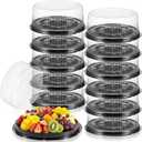 12 Pack Plastic Serving Tray with Lid, 12 Inch Food Serving Platters - Stackable Round Trays with Clear Dome Lids for Catering, Parties, Appetizers, Fruits & Veggies