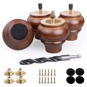 3 Inch Wood Legs for Furniture Set of 4,Replacement Couch & Sofa & Cabinet & Bench & Bed Support Legs (Walnut, 3 Inch)
