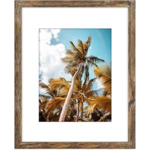 Frametory, 16x20 Picture Frame With Mat for 11x14 Picture - High Definition Glass Wide Molding - Preinstalled Wall Mounting Hardware (Rustic Brown, 1 Pack)