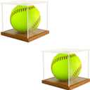 2 Elegant Wooden Softball Display Cases  UV Protective & Dust-Proof, Fits Official 12" Softballs  Clear Acrylic Softball Stand Holder, Easy Assembly, Perfect for Autographs & Memorabilia