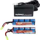 Tenergy Combo Charger and 2 Pack 9.6V NiMH 1600mAh Rechargeable Butterfly Battery Packs with Mini Tamiya Connector for Airsoft AEGs