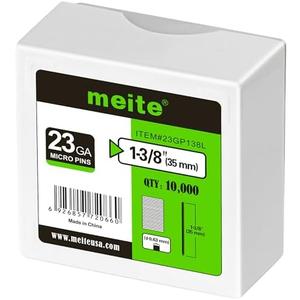 meite 23 Gauge Pin Nails, 1-3/8-Inch Micro Headless Pins for Pin Nailer - Copper Plated Pins Nails for Nail Gun, Ideal for Fine Woodworking and Trim Work (10,000 PCS)