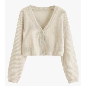 SweatyRocks Women's Long Sleeve Button Front V Neck Soft Knit Cardigan Sweaters, L