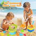 SpringFlower Beach Sand Toys for Kids, Sand Toys with 2 Collapsible Beach Bucket with Sifter Shovels Set with Mesh Bag and 6 Sand Molds, Foldable Beach Travel Beach Sandbox Toys, 11 PCS