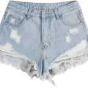 SOLY HUX Women's Ripped Raw Hem Jean Shorts High Waisted Straight Leg Denim Shorts Streetwear (Blue)