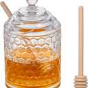 9 oz Clear Crystal Glass Honey Pot with 2 Dipper Sticks - No Drip Honey Dispenser Jar with Lid, Syrup Honey Container for Home Kitchen Storage Holder