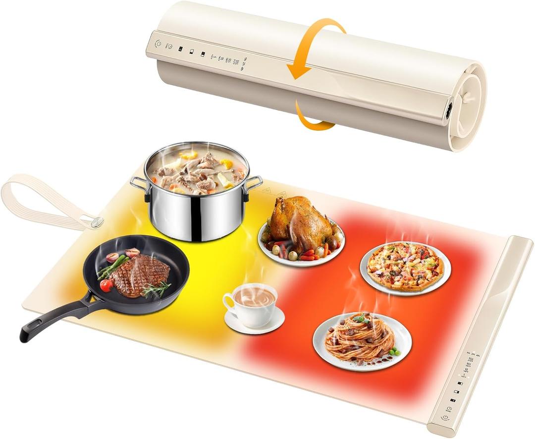FOHERE Warming Mat for Food, Fast Full Surface Electric Warming Tray with Upgrade Temperature Settings, Food Grade Silicone Nano-Material, 4H Timer, for Buffet Party and Home Daily Use