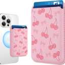 Compatible with MagSafe Wallet, Cute Bow Cherry Pattern for Women Girls, Stronger Magnetic Card Holder Phone Wallet for iPhone 16/15/14/13/12 Series, Fit 2 Cards, Pink