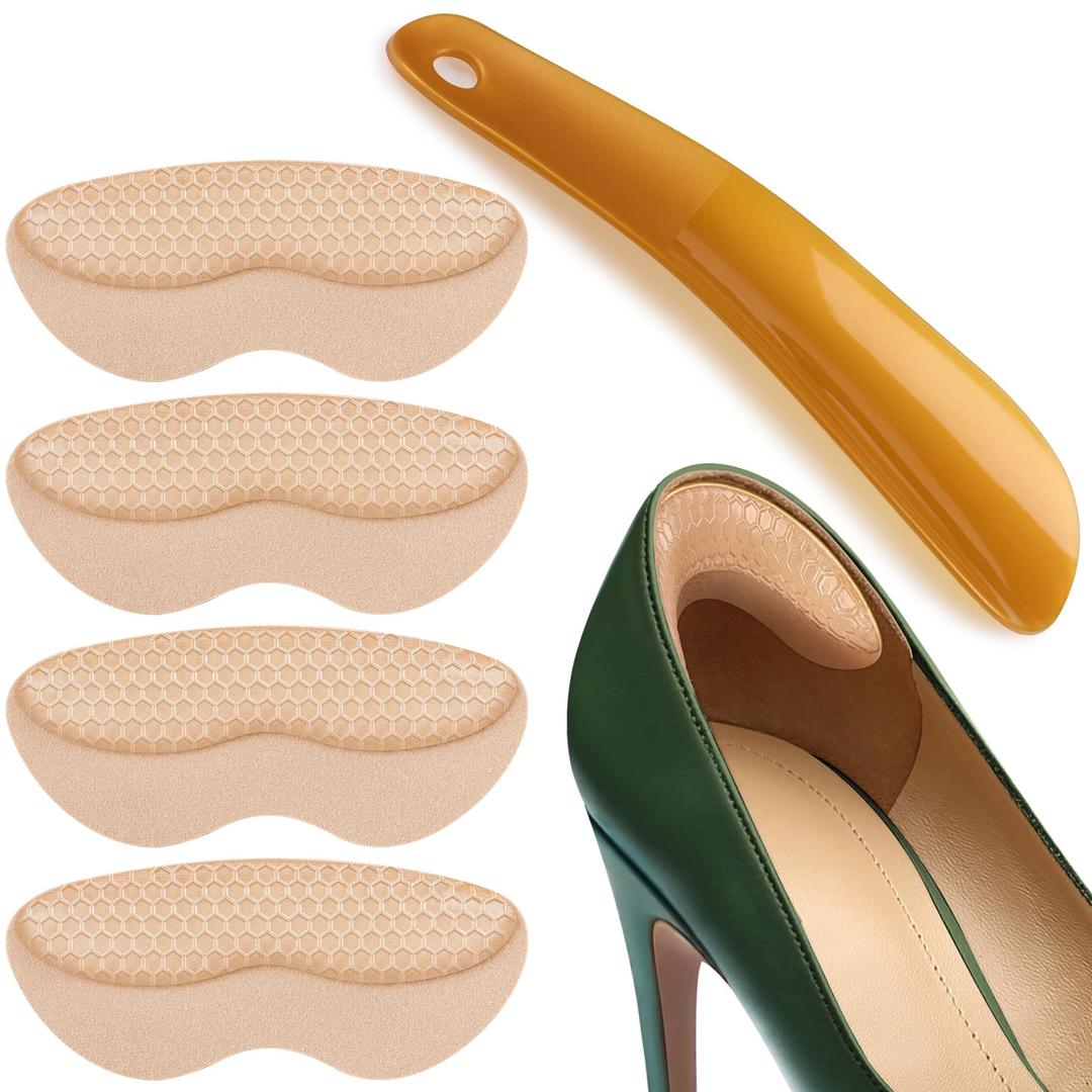 2 x Dr.Tucker+ Heel Grips for Womens Shoes, Heel Pads for Shoes Too Big, Inserts for Prevent Slipping and Rubbing Blister, Gel Heel Protectors (with Shoe Horn)