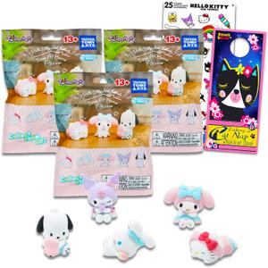 Hello Kitty Time at Home Figures Blind Bags Set - 3 Pack Sanrio Time at Home Mystery Bags Bundle with Mini Figures Featuring Pochacco, My Melody, Kuromi, More Plus Stickers | Hello Kitty Party Favors